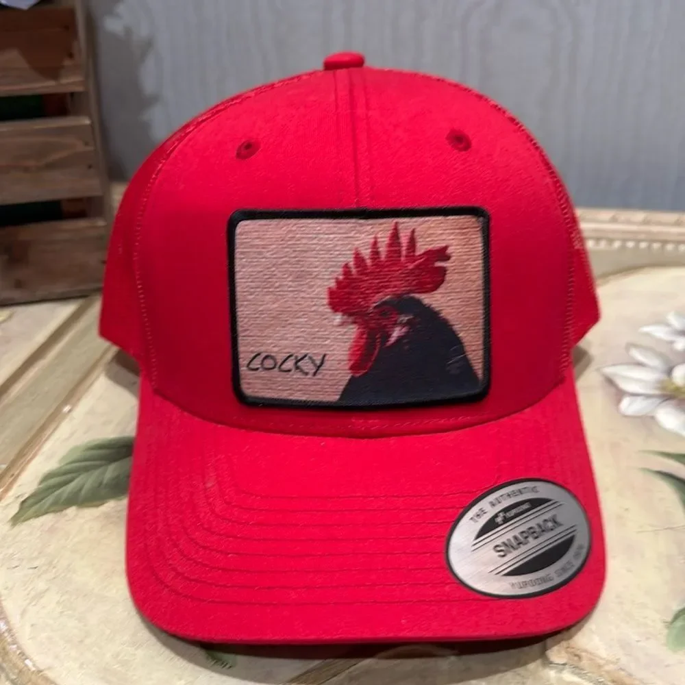 NWT Cocky Rooster Snapback Mesh Trucker Cap Hat Red